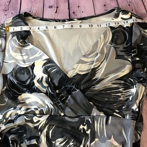 LK Bennett Black Gray White Silk Tea Midi Wrap Top Dress Cottagecore Size 8 (US) - Picture 6 of 11